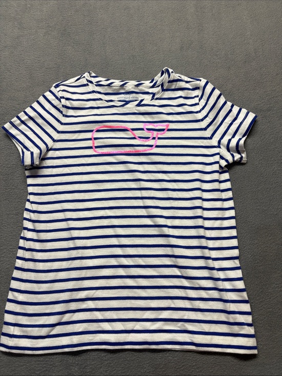 Vineyard Vines Other - Vineyard Vines White & Blue Striped Tee with Pink Whale Outline Girls M 10-12